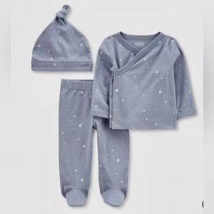 Carters Just One You Baby 3pc Top and Bottom Set with Hat - Gray Preemie